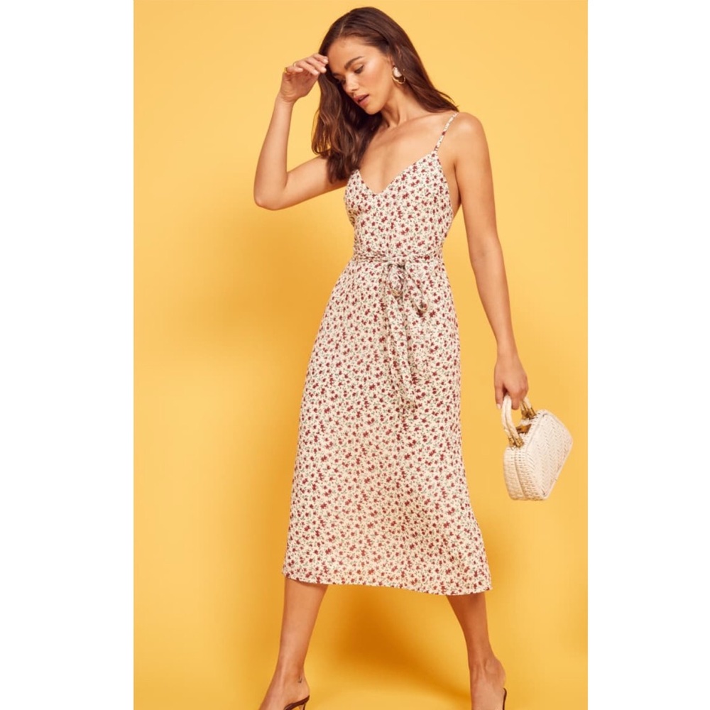 Reformation Dietrich Floral Midi Dress Tie Waist 4